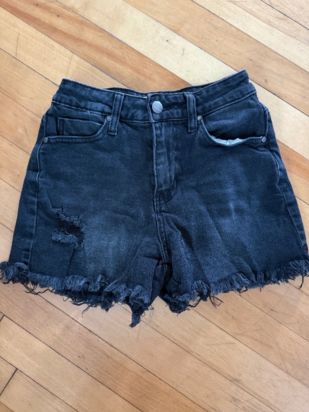 Black denim shorts